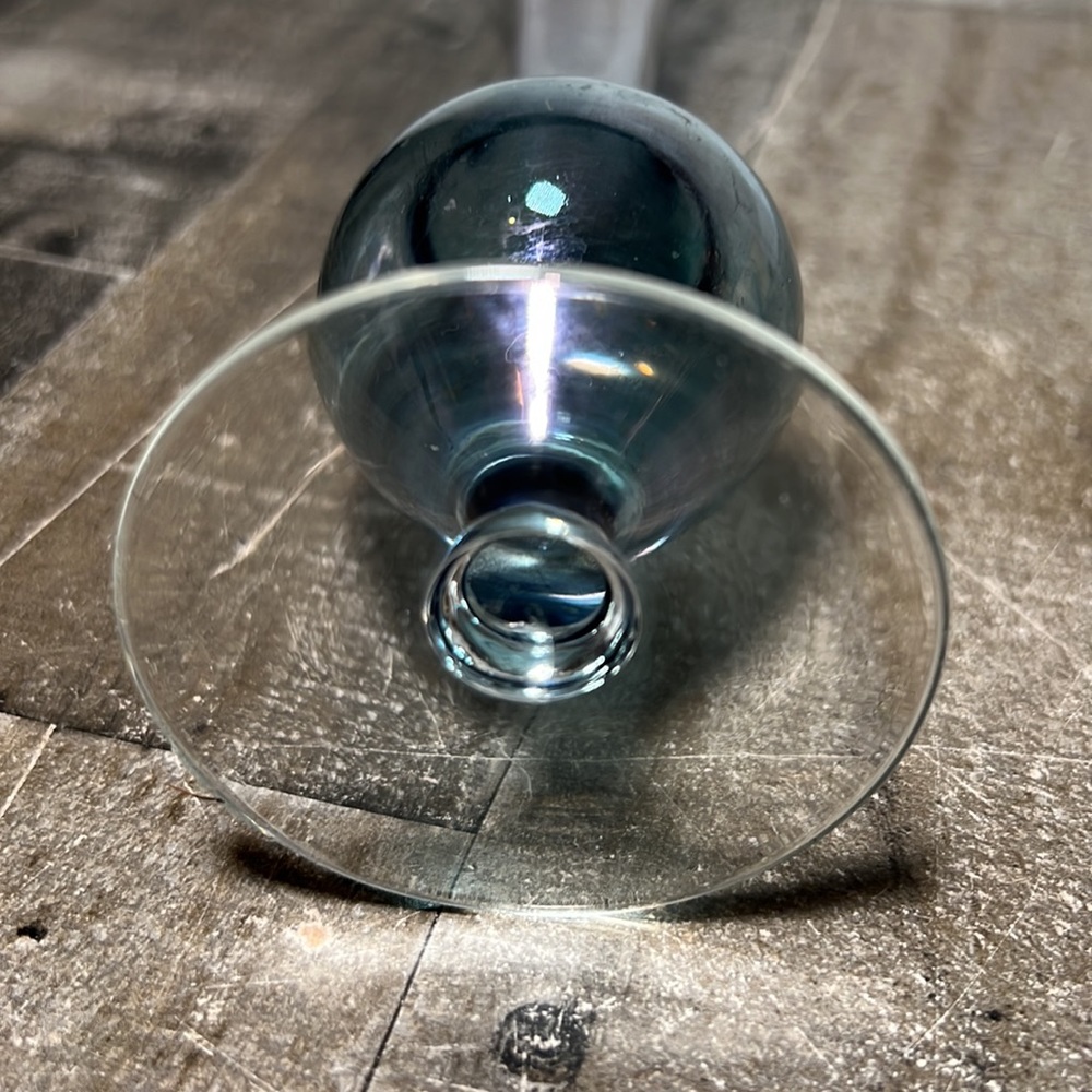 Vintage Hand Blown See Thru Blue Glass with Clear Base - Picture 5 of 5